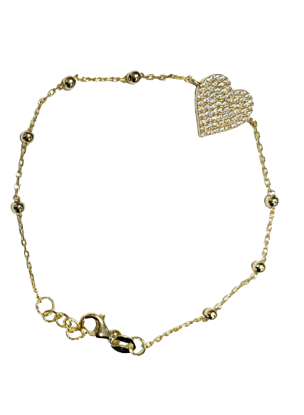 Heart Station Bracelet, 14K Yellow Gold