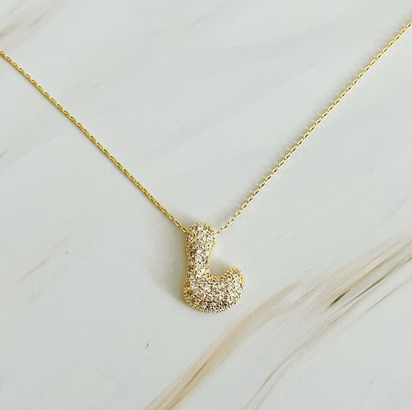 Bubble Initial Necklace With Rhinestones