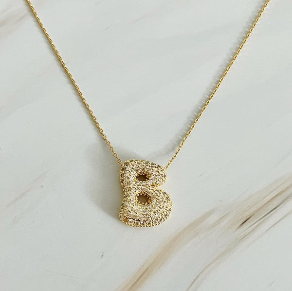 Bubble Initial Necklace With Rhinestones