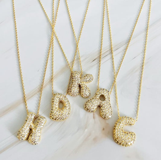 Bubble Initial Necklace With Rhinestones