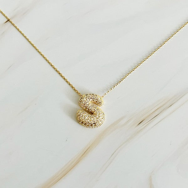 Bubble Initial Necklace With Rhinestones