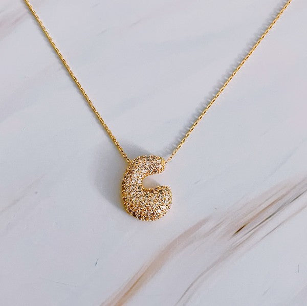 Bubble Initial Necklace With Rhinestones