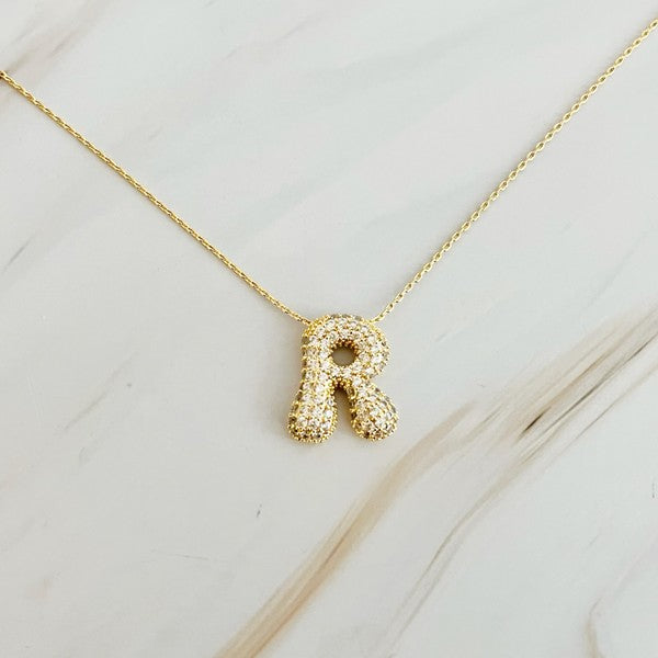 Bubble Initial Necklace With Rhinestones