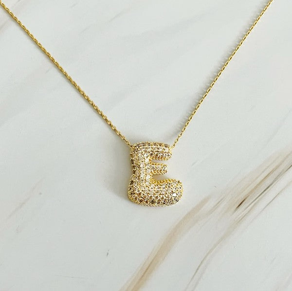 Bubble Initial Necklace With Rhinestones