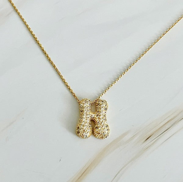 Bubble Initial Necklace With Rhinestones