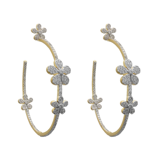 Gold/Clear Flower Hoop Earrings