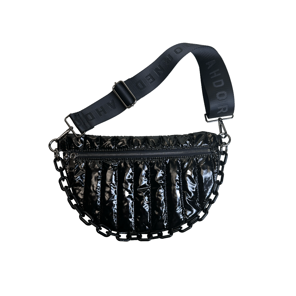 Reese Quilted Sling/Waist Bag w/Black Resin Chain & 2" Solid