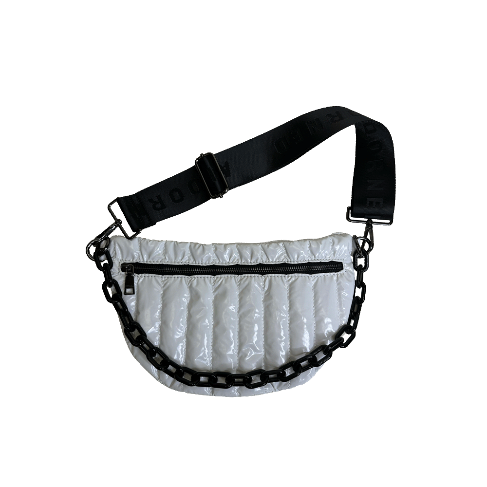 Reese Quilted Sling/Waist Bag w/Black Resin Chain & 2" Solid